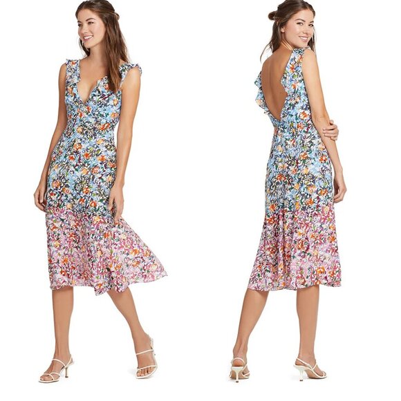 Saloni Holly Pink Margerite Midi Dress 8 - Picture 1 of 6